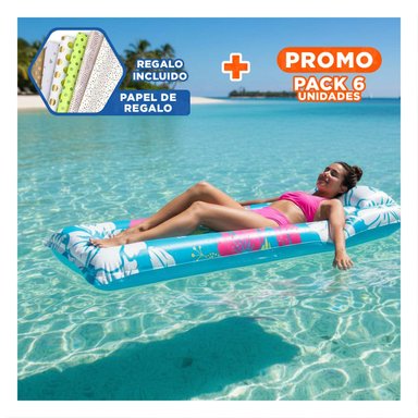 PACK6 CAMA PORTATIL 59720NP CELESTE INFLABLE Y COMODA PARA USO EN CASA Y+PAPEL REGALO