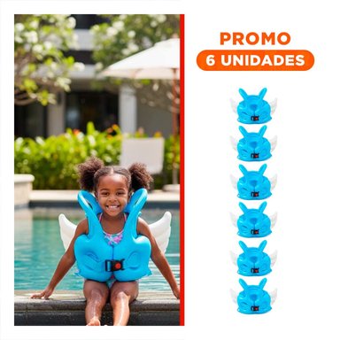 PACK6 SALVAVIDAS CON ALAS AZUL CLARO DIVERTIDO Y SEGURO PARA PISCINA Y NIÑOS