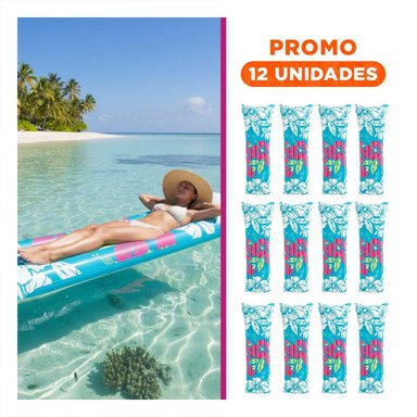 PACK12 COLCHONETA PARA DORMIR 59720NP CELESTE INFLABLE Y PORTATIL Y+REGALO STICKER