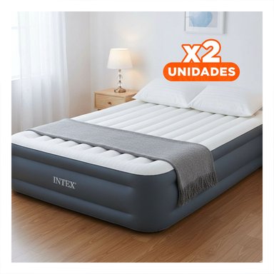 PACK2 COLCHON INFLABLE COMODO QUEEN COD 64414NP PARA DORMIR EN CASA Y VIAJES Y+REGALO STICKER