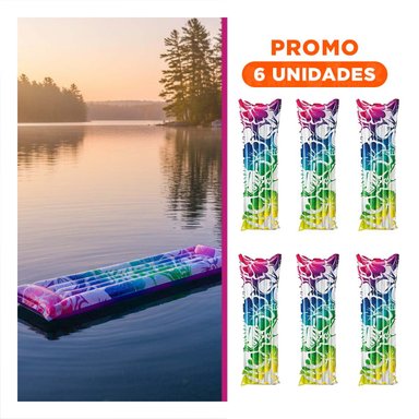 PACK6 CAMA INFLABLE DE DESCANSO 59720NP ARCOIRIS FACIL DE USAR Y TRANSPORTAR