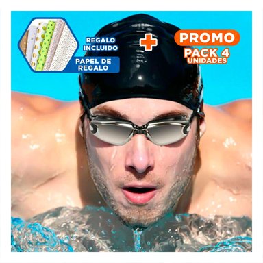 PACK4 VISOR PARA NATACION NEGRO CON ESTUCHE 23,7 X 3,8 X 14,4 CM Y VISION AMPLIA Y+PAPEL REGALO
