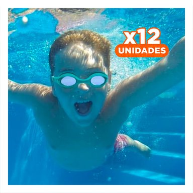 PACK12 ANTIPARRAS NATACION CELESTE CON VISION AMPLIA Y MARCO LIGERO