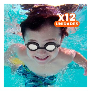PACK12 LENTE PARA NATACION NEGRO CON LENTE TRANSPARENTE Y MARCO COMODO