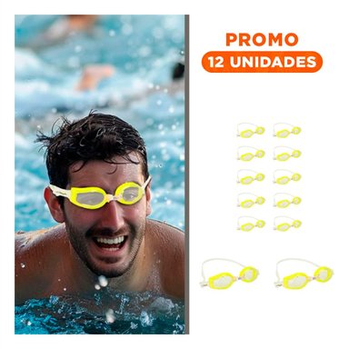 PACK12 GAFAS NATACION AMARILLO CON LENTE ANTIVAHO Y AJUSTE SEGURO Y+REGALO STICKER