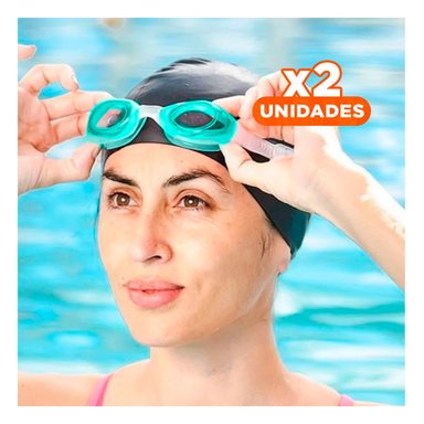 PACK2 OCULARES PARA NATACION VERDE CON LENTE CLARO Y CORREA AJUSTABLE Y+REGALO STICKER