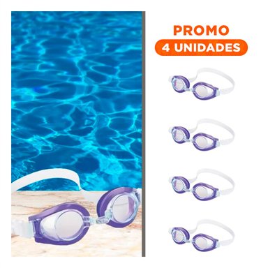 PACK4 LENTES NATACION MORADO CON MARCO LIGERO Y VISION CLARA Y+REGALO STICKER