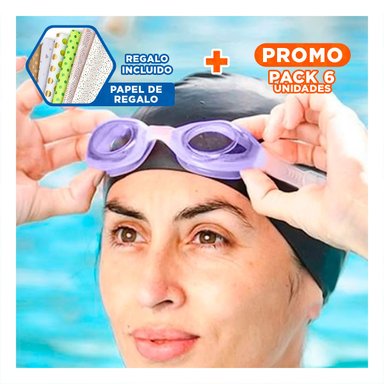 PACK6 VISORES NATACION MORADO CON VISION CLARA Y MARCO RESISTENTE Y+PAPEL REGALO