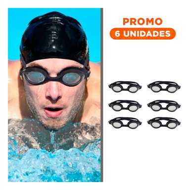 PACK6 PROTECTOR PARA NATACION NEGRO CON CRISTAL CLARO Y AJUSTE COMODO