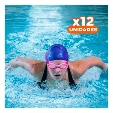PACK12 LENTE PARA NATACION ROSADO CON VISION NITIDA Y MARCO AJUSTABLE