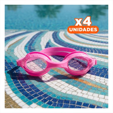 PACK4 EQUIPAMIENTO ACUATICO CON ESTUCHE ROSADO PARA NATACION RECREATIVA