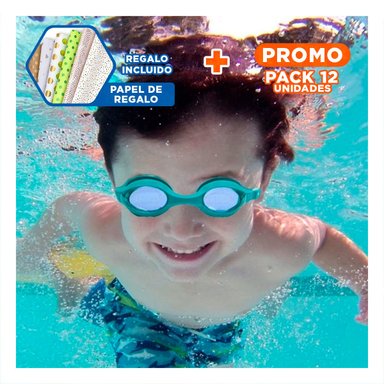 PACK12 ANTIPARRAS NATACION CELESTE CON CRISTAL TRANSPARENTE Y CORREA AJUSTABLE Y+PAPEL REGALO