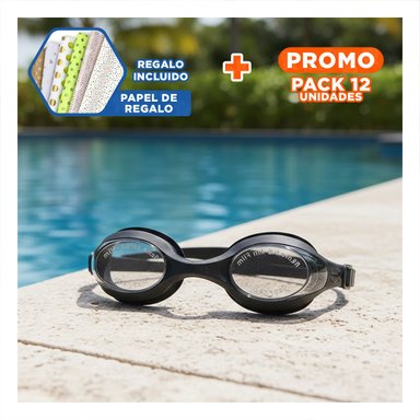 PACK12 ARTICULO DEPORTIVO DE NATACION NEGRO CON SELLADO SUAVE Y VISION CLARA Y+PAPEL REGALO