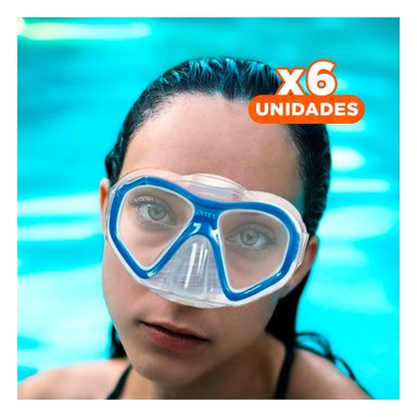 PACK6 OCULARES DE BUCEO PROFESIONAL AZUL CON CORREA AJUSTABLE Y VISION CLARA Y+REGALO STICKER