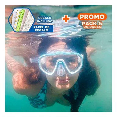 PACK6 OCULARES PARA BUCEO CELESTE CON AJUSTE SUAVE Y VISION CLARA EN PISCINA Y+PAPEL REGALO