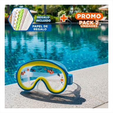 PACK2 OCULARES DE BUCEO ADULTO AVIADOR AZUL CON AJUSTE SUAVE Y SELLADO SEGURO Y+PAPEL REGALO