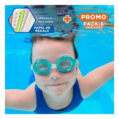 PACK6 LENTES NATACION VERDE CON MARCO RESISTENTE Y AJUSTE FACIL Y+PAPEL REGALO