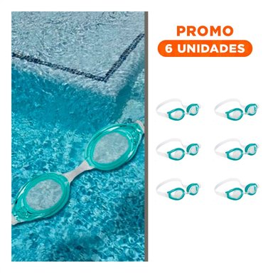 PACK6 LENTES NATACION VERDE CON LENTE TRANSPARENTE Y USO PROLONGADO