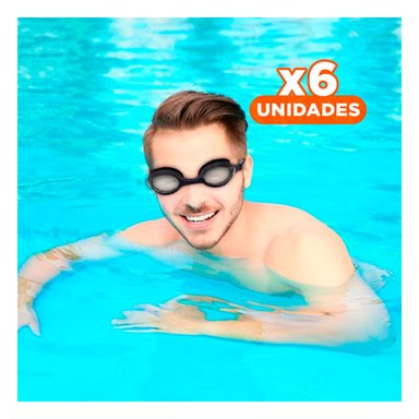 PACK6 LENTE PARA NATACION NEGRO CON CRISTAL NITIDO Y CORREA FLEXIBLE Y+REGALO STICKER