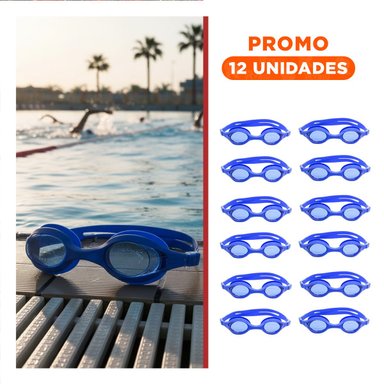 PACK12 GOGGLES DE NATACION UNISEX COLOR AZUL CON VISION CLARA PARA PISCINA Y+REGALO STICKER