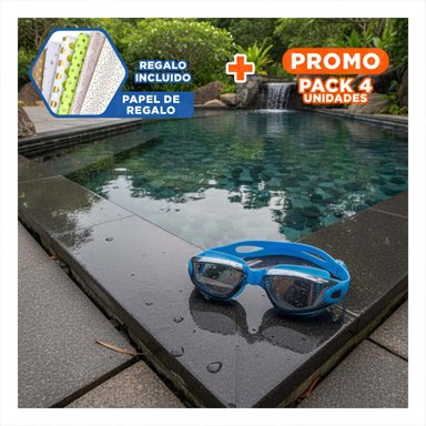PACK4 VISOR PARA NATACION AZUL CON ESTUCHE 23,7 X 3,8 X 14,4 CM Y VISION AMPLIA Y+PAPEL REGALO