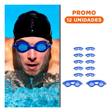 PACK12 LENTE PARA NATACION AZUL CON CRISTAL TRANSPARENTE Y AJUSTE COMODO Y+REGALO STICKER