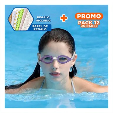 PACK12 LENTES NATACION MORADO CON LENTE POLARIZADO Y VISION NITIDA Y+PAPEL REGALO