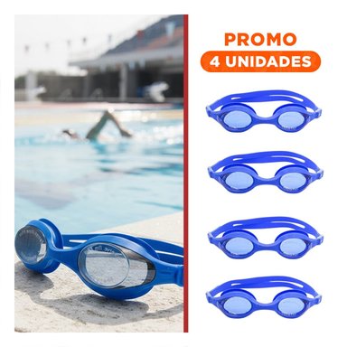 PACK4 GAFAS DE NATACION UNISEX COLOR AZUL CON AJUSTE COMODO PARA PISCINA Y+REGALO STICKER