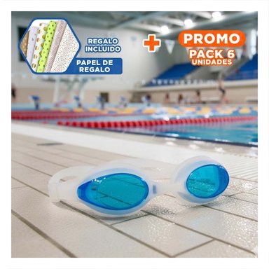 PACK6 ESTUCHE PARA ANTIPARRAS DE NATACION UNISEX COLOR CELESTE PARA PISCINA Y+PAPEL REGALO