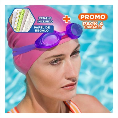 PACK4 EQUIPO DE NATACION CON ESTUCHE MORADO AJUSTABLES PARA RUTINAS ACUATICAS Y+PAPEL REGALO