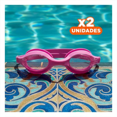 PACK2 IMPLEMENTO ACUATICO UNISEX PARA USO DEPORTIVO REGULAR EN PISCINA ROSADO Y+REGALO STICKER
