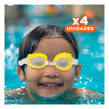 PACK4 ANTEOJOS DE NATACION AMARILLO CON CORREA AJUSTABLE Y VISION CLARA EN AGUA
