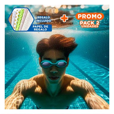 PACK2 LENTE NATACION CELESTE CON CRISTAL CLARO Y CORREA FLEXIBLE Y+PAPEL REGALO