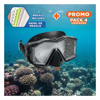 PACK4 GAFA NATACION NEGRO CON LENTE TRANSPARENTE Y AJUSTE COMODO Y+PAPEL REGALO