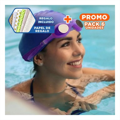 PACK6 EQUIPO DE NATACION CON ESTUCHE MORADO USO DIARIO Y AJUSTE SEGURO Y+PAPEL REGALO