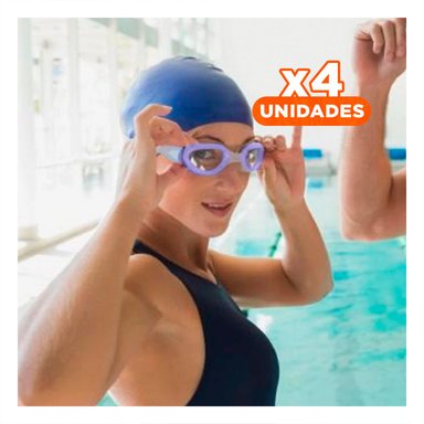 PACK4 ANTEOJOS NATACION MORADO CON VISION CLARA Y CORREA COMODA