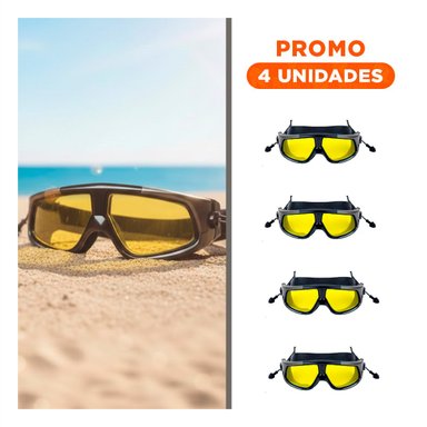 PACK4 GAFAS PARA NATACION VIDRIO TEMPLADO NEGRO CON AJUSTE SEGURO Y+REGALO STICKER