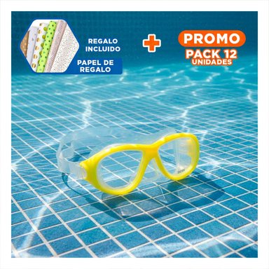 PACK12 GAFAS NATACION AMARILLO CON CORREA COMODA Y VISION CLARA Y+PAPEL REGALO