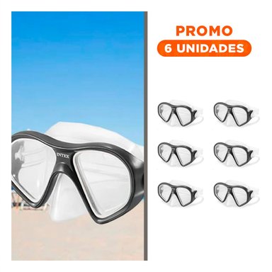 PACK6 OCULARES DE BUCEO COMODO NEGRO CON AJUSTE ERGONOMICO Y VISION CLARA