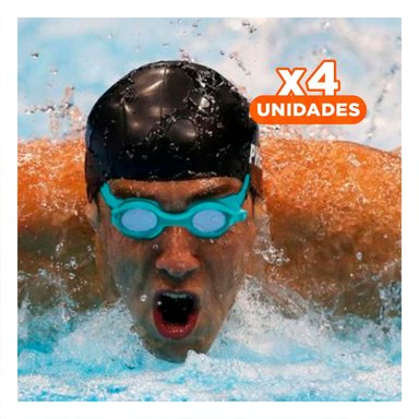 PACK4 GAFA NATACION CELESTE CON LENTE AMPLIO Y AJUSTE SEGURO