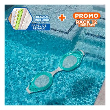 PACK12 ANTEOJOS NATACION VERDE CON LENTE CLARO Y CORREA FACIL Y+PAPEL REGALO