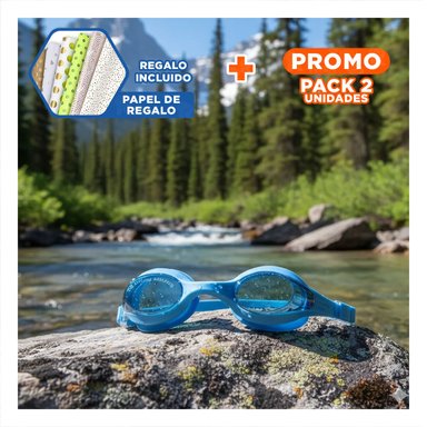 PACK2 GOGGLES DE NATACION UNISEX COLOR CELESTE CON PROTECCION OCULAR Y+PAPEL REGALO