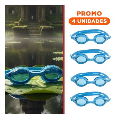 PACK4 LENTES DE NATACION UNISEX COLOR CELESTE PARA USO FRECUENTE Y+REGALO STICKER