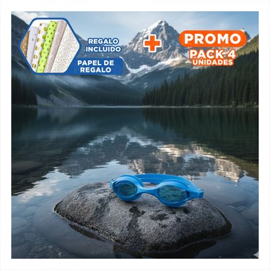 PACK4 LENTES DE NATACION UNISEX COLOR CELESTE CON PROTECCION VISUAL Y+PAPEL REGALO