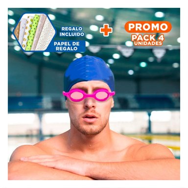 PACK4 PROTECTOR PARA NATACION ROSADO CON LENTE AMPLIO Y MARCO COMODO Y+PAPEL REGALO