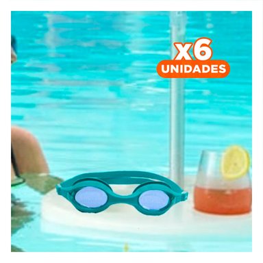 PACK6 ANTIPARRAS NATACION CELESTE CON LENTE CLARO Y AJUSTE SEGURO Y+REGALO STICKER