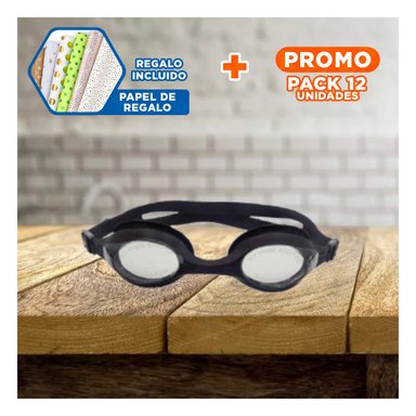 PACK12 LENTE PARA NATACION NEGRO CON VISION CLARA Y AJUSTE SEGURO Y+PAPEL REGALO