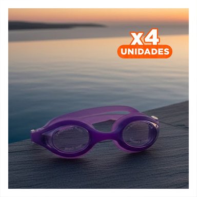 PACK4 GAFAS DE NATACION CON ESTUCHE MORADO VISION CLARA Y COMODIDAD PROLONGADA