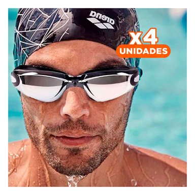 PACK4 VISOR PARA NATACION NEGRO CON ESTUCHE 23,7 X 3,8 X 14,4 CM Y CRISTAL CLARO