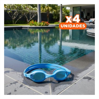 PACK4 LENTES DE NATACION UNISEX COLOR CELESTE CON AJUSTE COMODO